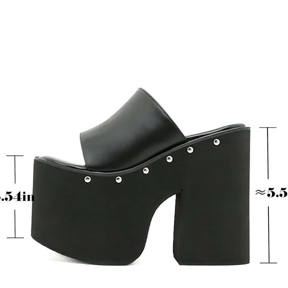 Black Platform Slide Mules - Women Size 9 Chinese Size 41 - Picture 5 of 13